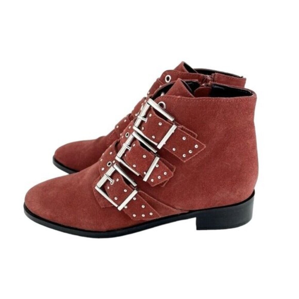 Topshop Krown Amy Ankle Boots Studded Orange Suede Leather Sz 38 EU NEW